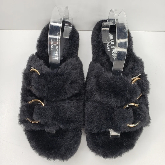 Urban Sport By J/Slide Babee Black Faux Fur Slip On In & Out Door Comfy Soft - Picture 1 of 10
